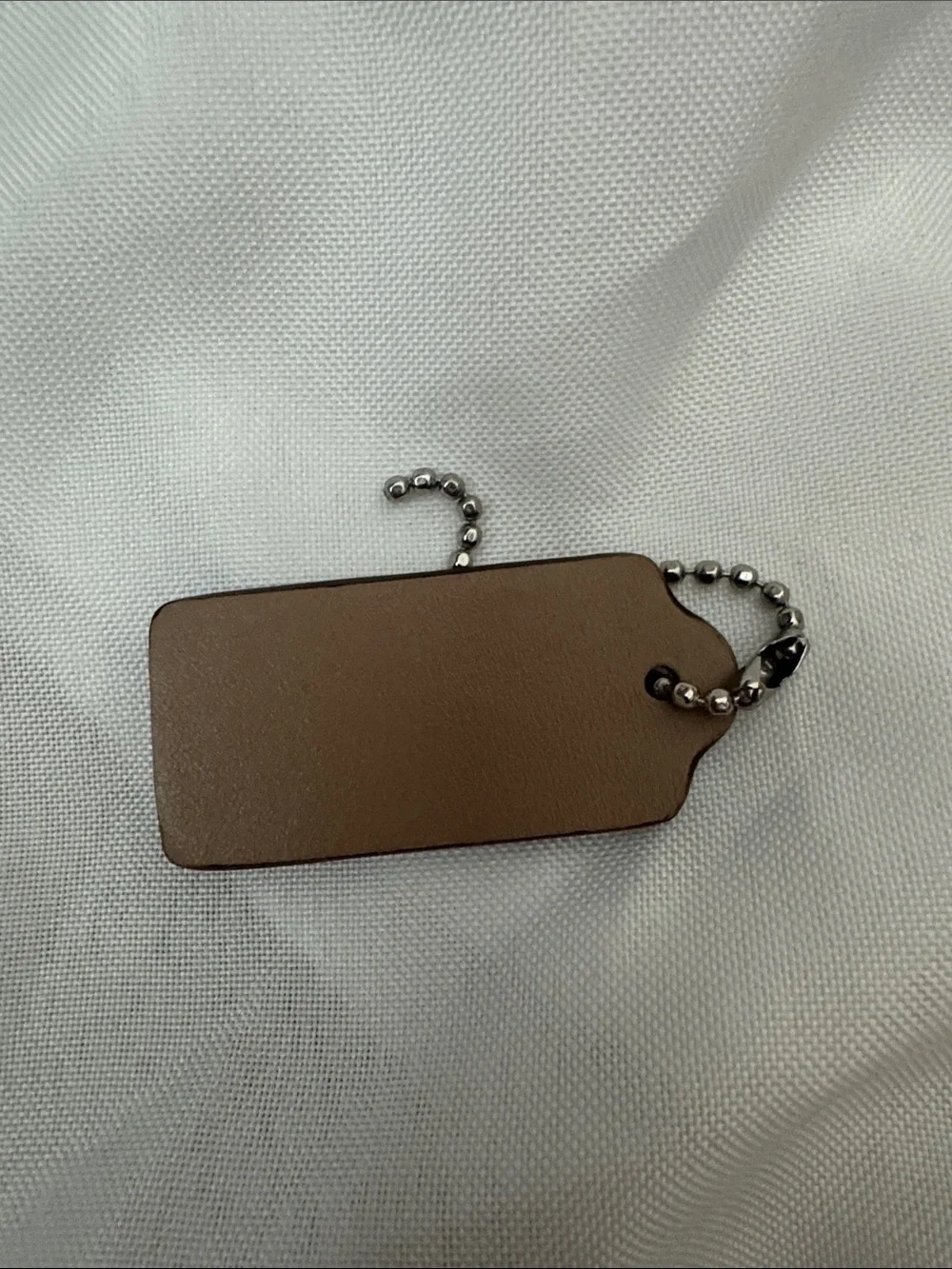 COACH Tan Leather Tag Key Ring with Ball Chain